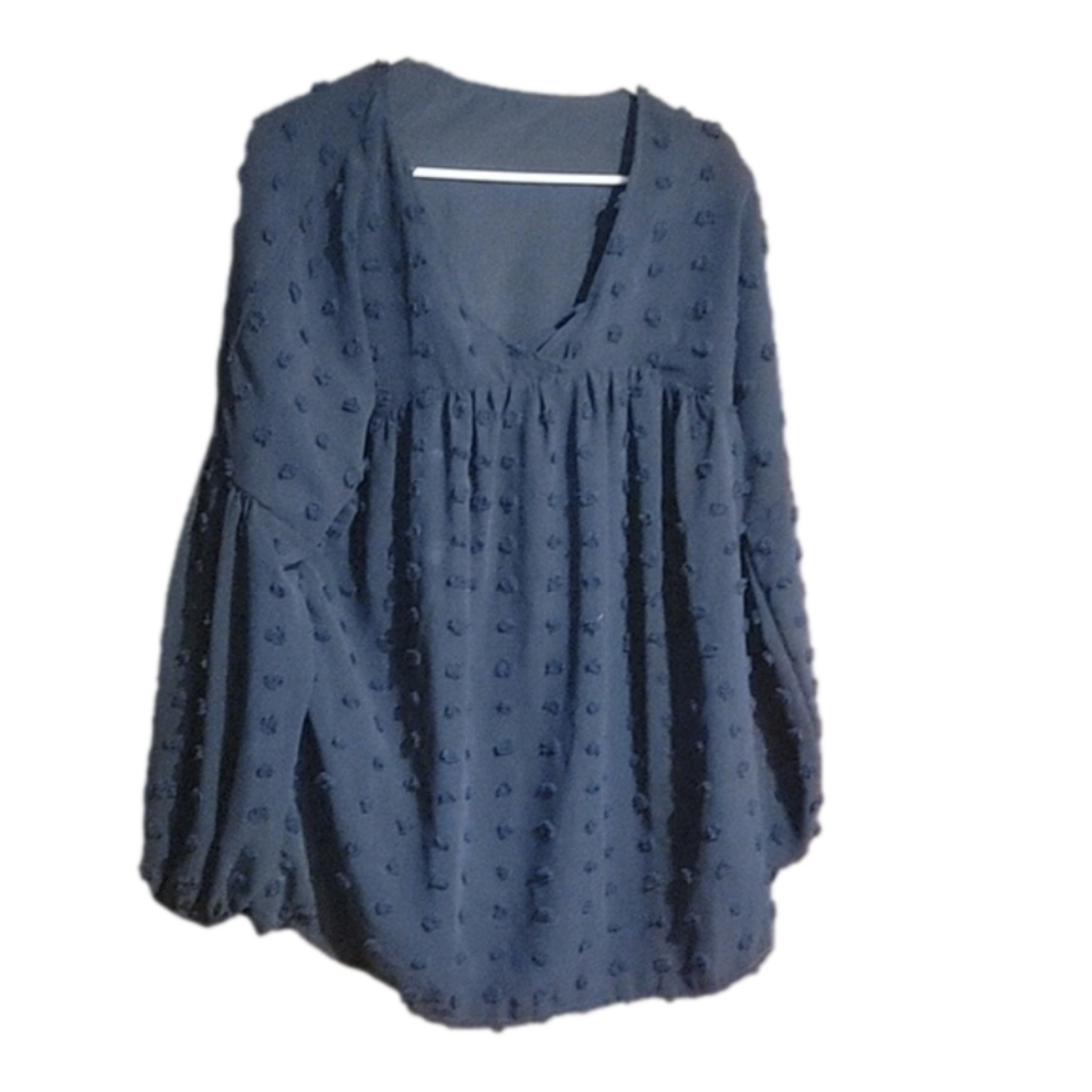❤️3 For 20.Bundle&save❤️Navy blue blouse V neck cute stitched dots XXL